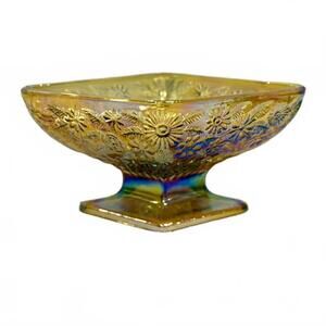 Vintage Indiana Glass Marigold Carnival Glass Candy Dish Floral Pattern